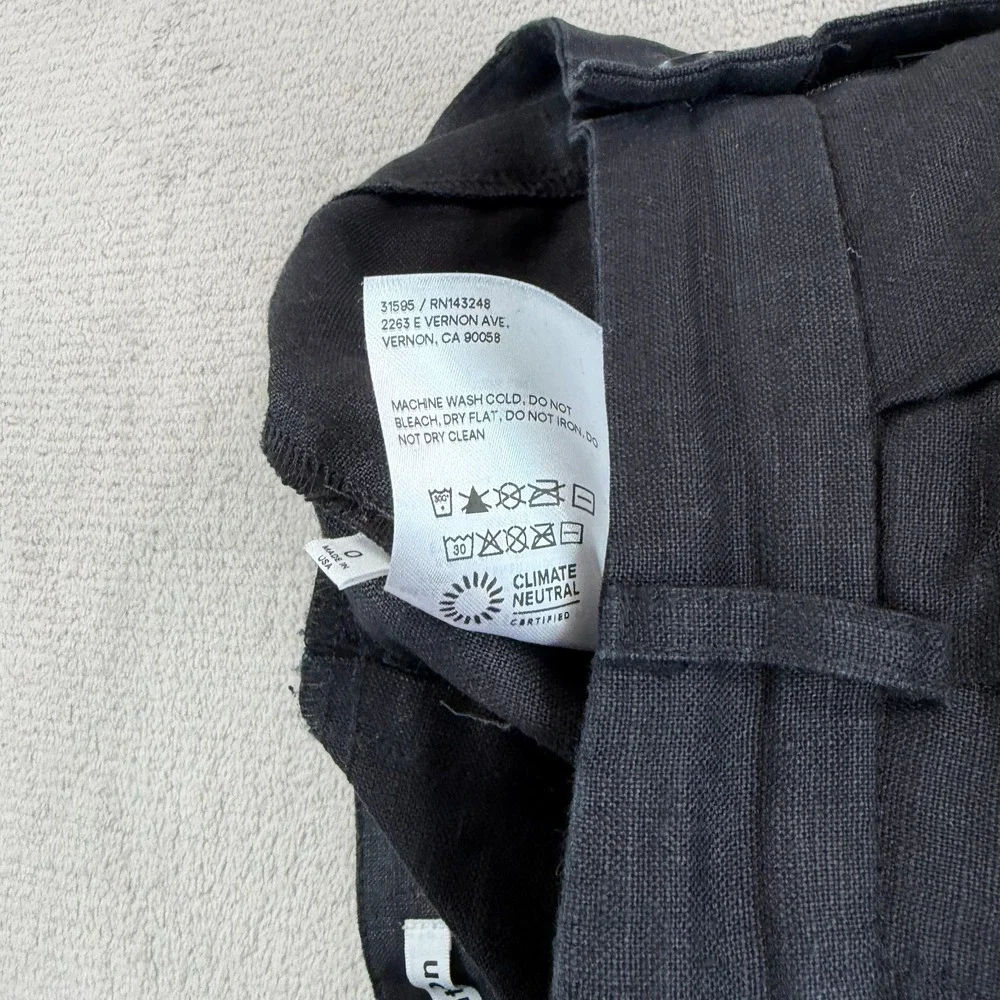 Reformation Mason Linen Pleated High Waist Wide Leg Trouser Pants‎ in Black 0
